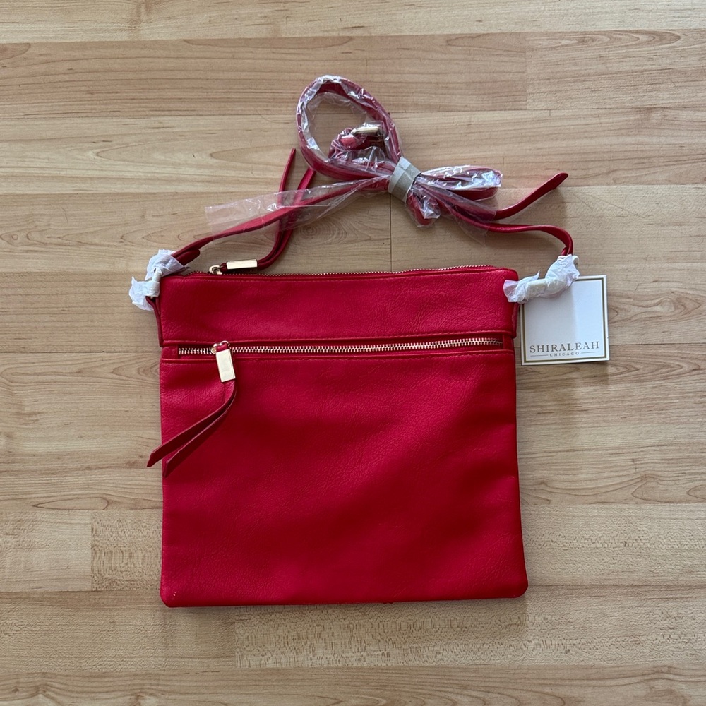 Shiraleah Red Crossbody Bag with Gold-Tone Zippers